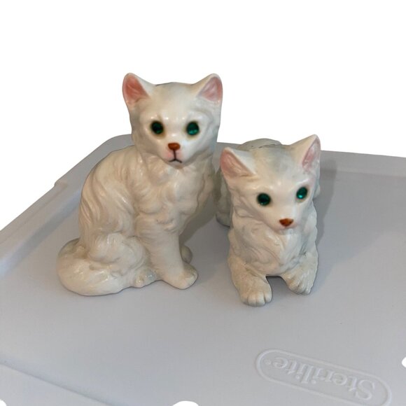 Vintage Cat Salt Pepper Shakers Cream Ceramics Persian Jeweled Eyes Japan - Picture 8 of 11